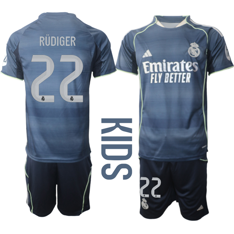 Youth 2025-2026 Club Real Madrid away Blue #22 Soccer Jersey->youth soccer jersey->Youth Jersey